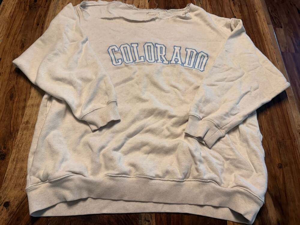 Aerie Colorado Sweatshirt  L Crewneck Embroidered raw hem distressed gorpcore